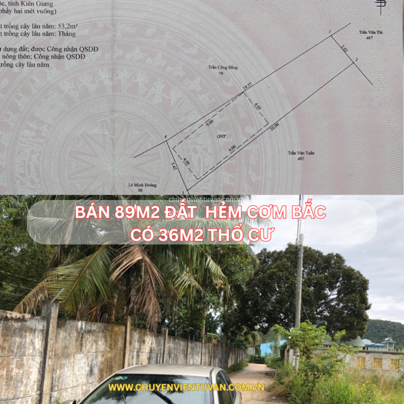 Bán đất thổ cư Suối Đá Dương Tơ Phú Quốc 89m² – Hẻm Cơm Bắc, giá 8xx triệu